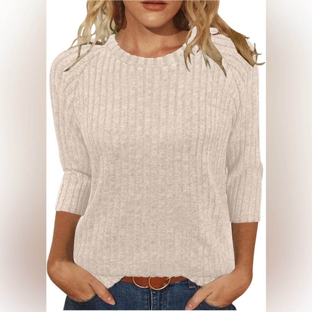 Apricot Ribbed Tunic Sweater 3/4 Sleeve Casual Top XL & 2X